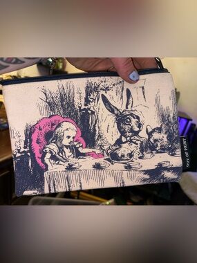 Source Unknown Alice in Wonderland Canvas Clutch - Navy and Pink